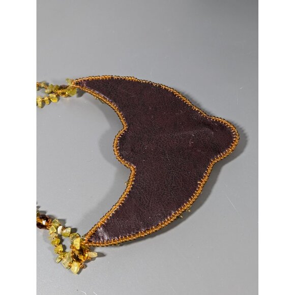 Artisan Green Stone Larve Oval Leather Back Collar Statement Necklace Boho Triba - Picture 12 of 15